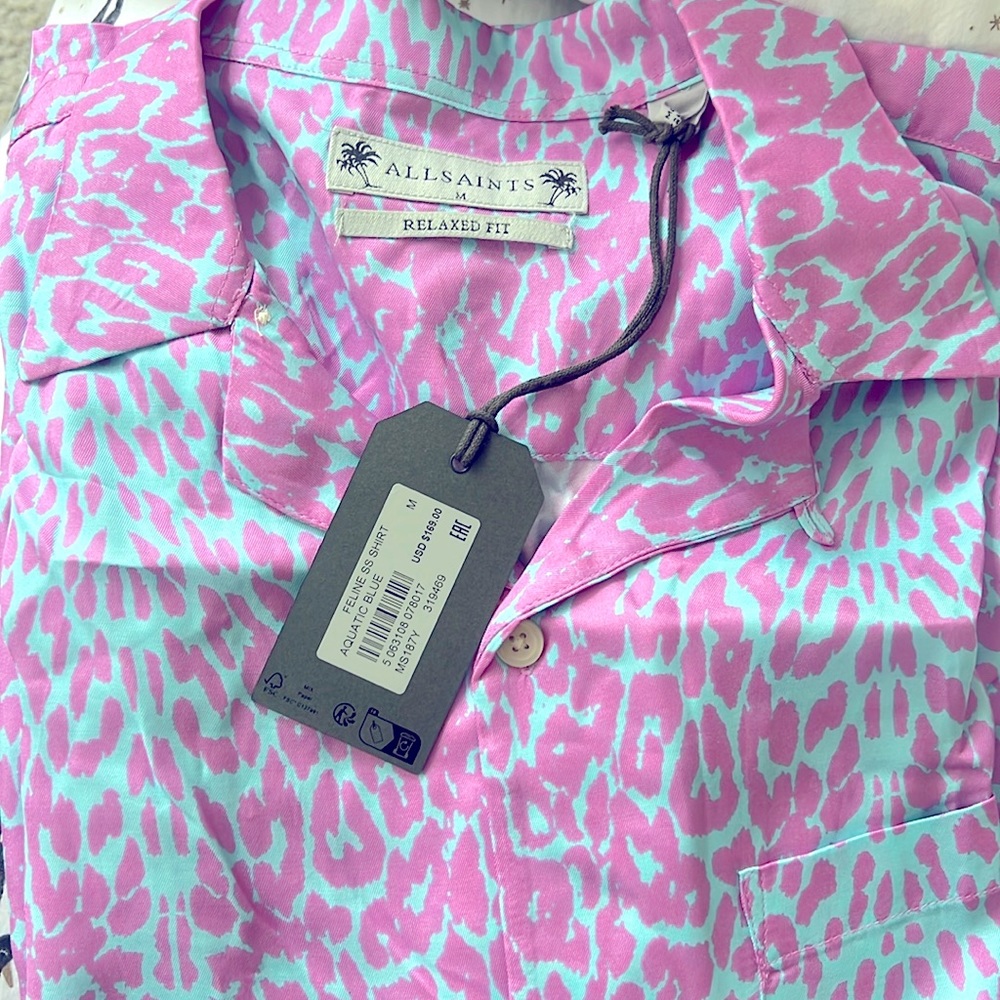 All Saints Men’s Relaxed Fit Feline Leopard Print Button-Up